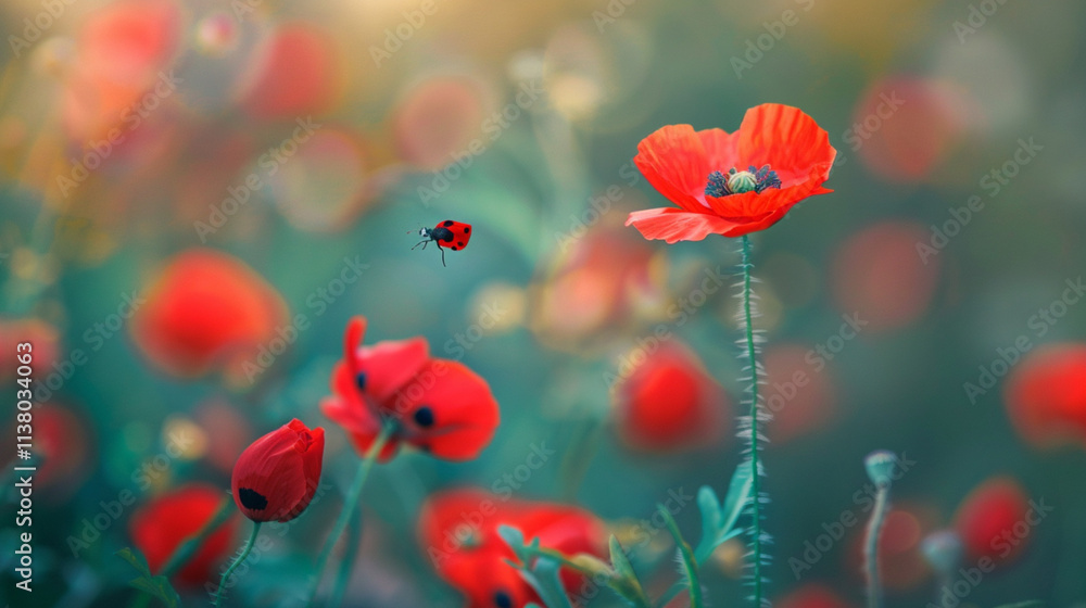 Naklejka premium poppy flowers in the field