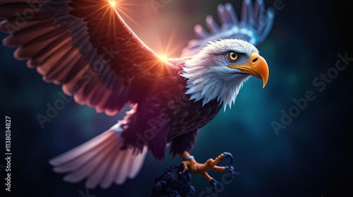 Eagle Illuminated by Colorful Light and Laser Beams photo