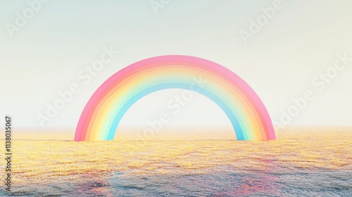 A rainbow arches over a field of yellow grass. photo