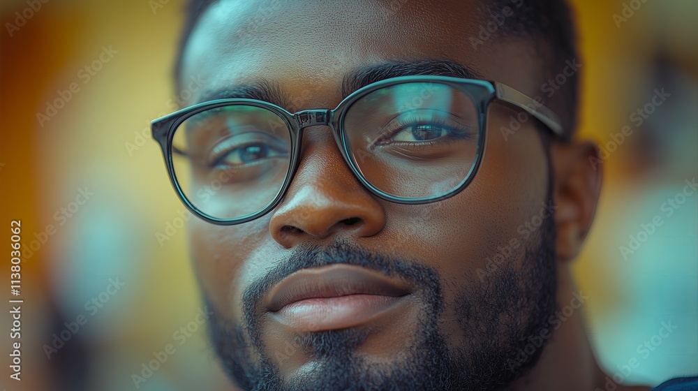 Smiling black man with glasses enjoying a sunny day in a vibrant urban environment Smiling black man with glasses enjoying a sunny day in a vibrant urban environment