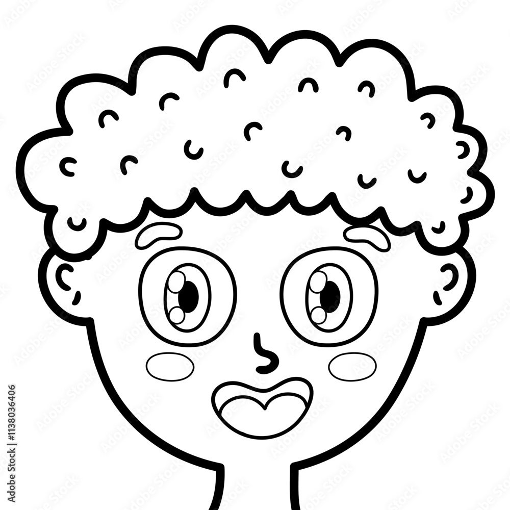 Cute smiling boy face in black and white. Little kid emotion outline clipart. Happy emotional expression head close-up. Feeling concept vector illustration Cute smiling boy face in black and white. Little kid emotion outline clipart. Happy emotional expression head close-up. Feeling concept vector illustration