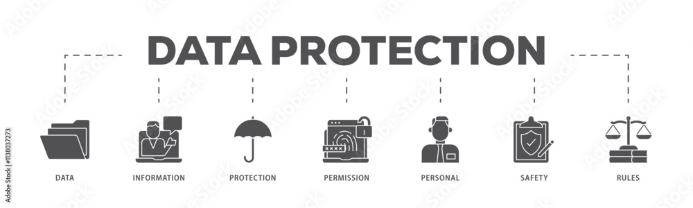 Data protection infographic icon flow process which consists of data, information, protection, permission, personal, safety and rules icon live stroke and easy to edit . Data protection infographic icon flow process which consists of data, information, protection, permission, personal, safety and rules icon live stroke and easy to edit .