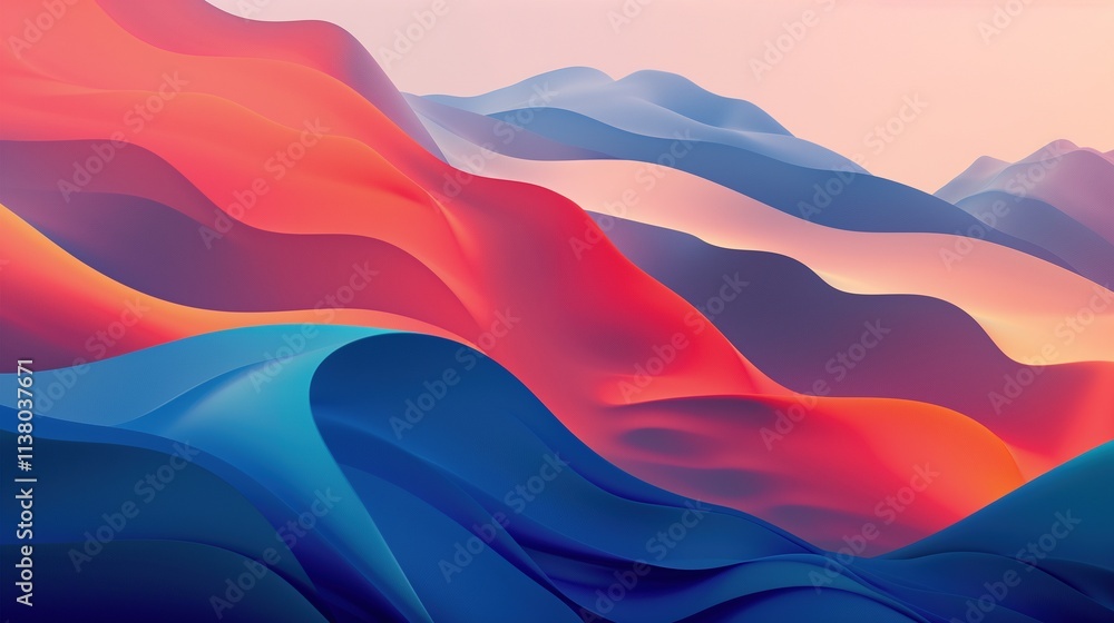 Obraz premium Vibrant Digital Landscape Art with Abstract Wavy Design