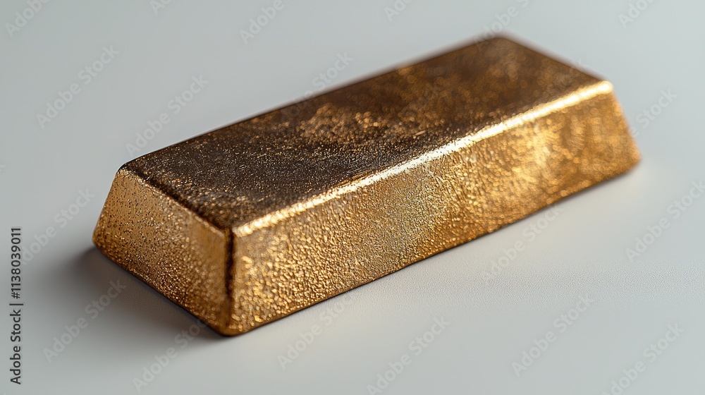 Gleaming gold bar placed elegantly on a smooth surface, reflecting light beautifully, a symbol of wealth and durability crafted for collectors and investors alike Gleaming gold bar placed elegantly on a smooth surface, reflecting light beautifully, a symbol of wealth and durability crafted for collectors and investors alike