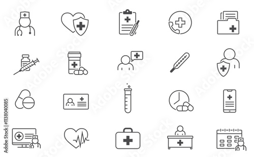 Medical icon set. Healthcare, therapy and treatment symbols. Isolated vector images in simple style