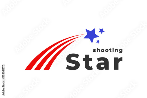 american usa flag color shooting star red and blue color logo sparkle