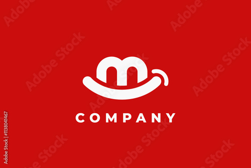 letter m smile cute logo with red background