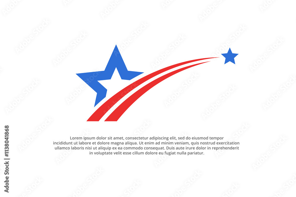 Obraz premium shooting star usa american flag color blue and red with star trail lines abstract modern business logo