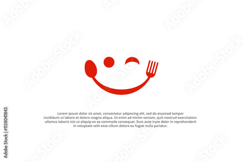smile face abstract spoon and fork restaurant food court logo
