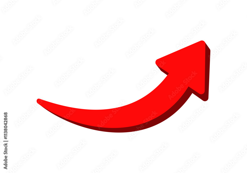 A bold red arrow, curved and pointing upward, ideal for indicating direction or movement. A bold red arrow, curved and pointing upward, ideal for indicating direction or movement.
