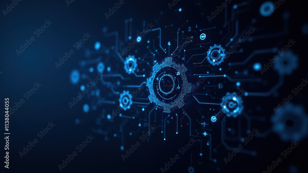 A stylized graphic representation of cloud computing infrastructure with elements related to DevOps, including gears, nodes, and connections, symbolizing automation and efficiency A stylized graphic representation of cloud computing infrastructure with elements related to DevOps, including gears, nodes, and connections, symbolizing automation and efficiency