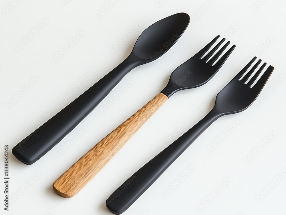 Fototapeta premium Minimalist cutlery set on a white surface.