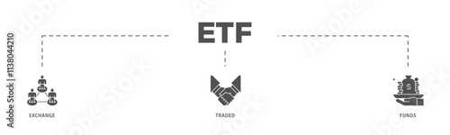 ETF infographic icon flow process which consists of money, cash flow, trading, transaction, bank, accounting, and growth icon live stroke and easy to edit .
