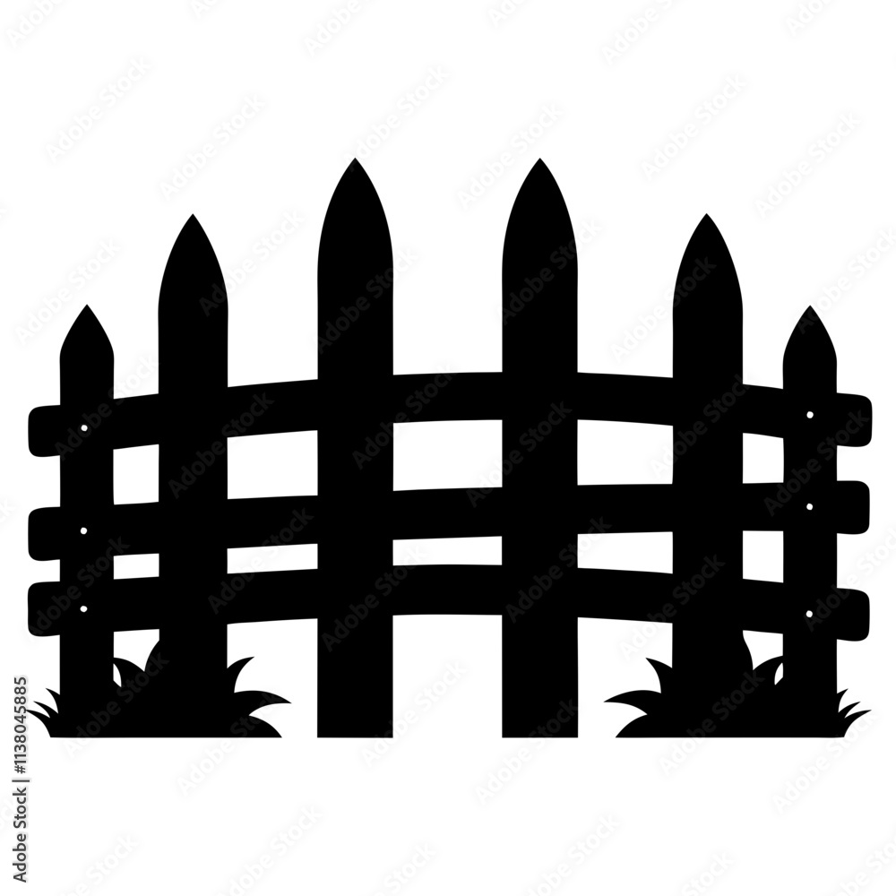 Old rustic fence vector icon, Fence art design silhouette, Fence vector illustration, Wooden fence vector art design black & white isolated Old rustic fence vector icon, Fence art design silhouette, Fence vector illustration, Wooden fence vector art design black & white isolated
