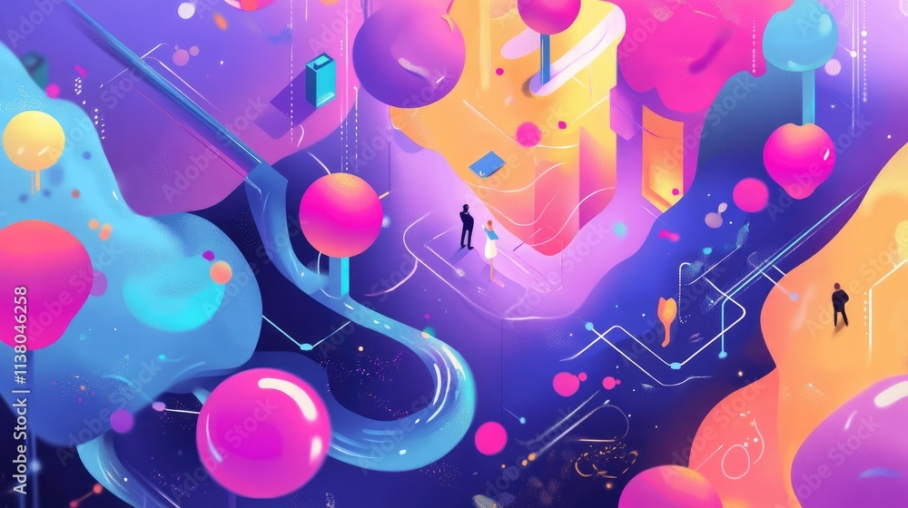 Fototapeta premium Network flat design top view theme information technology water color vivid