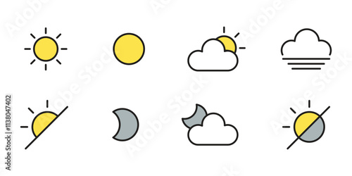 Forecast Sun, Rain, Cloudy and Moon weather icon vector set