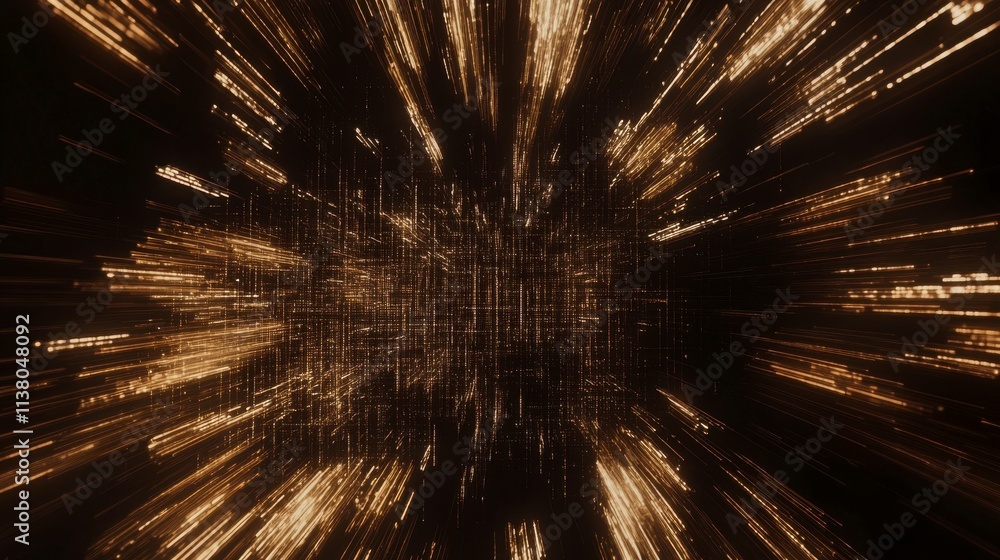 Obraz premium Golden Hyperspace Data Stream: A Futuristic Abstract Digital Art