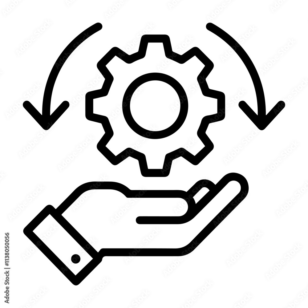 Vector human hand holding a gear,setting or install update icon. Vector human hand holding a gear,setting or install update icon.