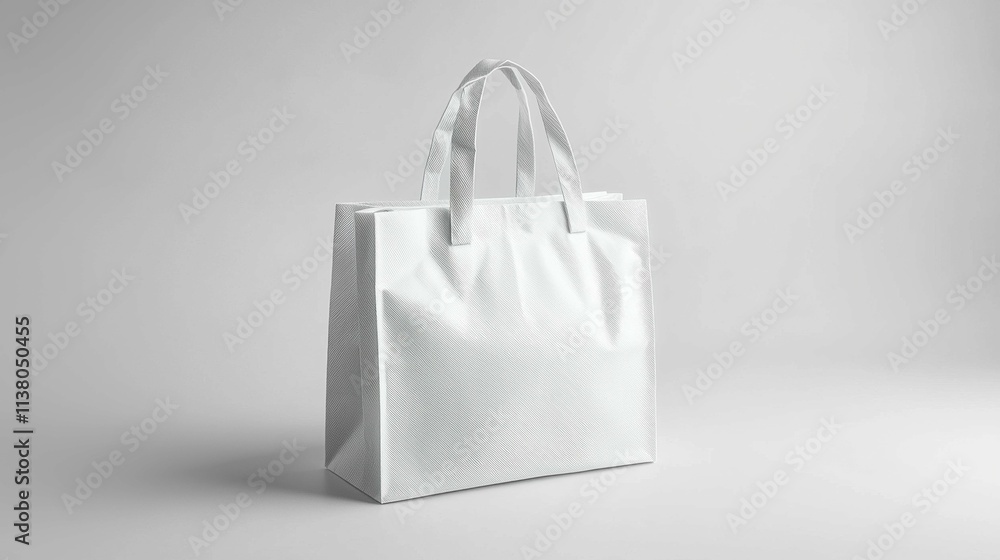 This image showcases a plain white shopping bag on a neutral background, perfect for branding and product presentation. This image showcases a plain white shopping bag on a neutral background, perfect for branding and product presentation.