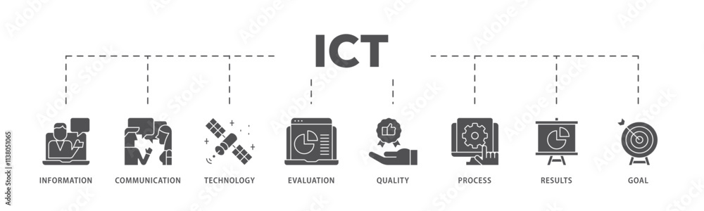 ICT infographic icon flow process which consists of antenna, radio, network, website, database, cloud, server, data, electronic, and processor icon live stroke and easy to edit . ICT infographic icon flow process which consists of antenna, radio, network, website, database, cloud, server, data, electronic, and processor icon live stroke and easy to edit .