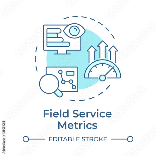 Field service metrics soft blue concept icon. Performance indicators. Key component of FSM. Analytics. Round shape line illustration. Abstract idea. Graphic design. Easy to use in article