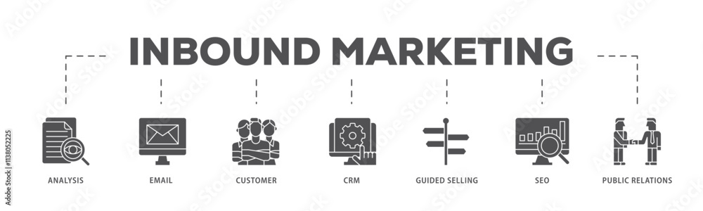 Inbound marketing infographic icon flow process which consists of analysis, email, customer, crm, guided selling, seo and public relations icon live stroke and easy to edit . Inbound marketing infographic icon flow process which consists of analysis, email, customer, crm, guided selling, seo and public relations icon live stroke and easy to edit .