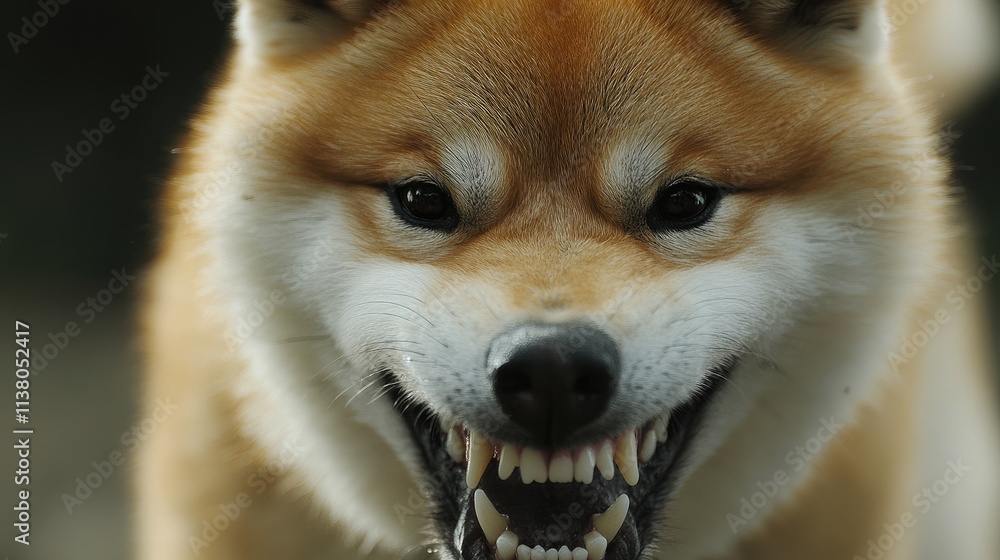 Akita Inu Displays Strong Teeth and Fierce Expression in Natural Setting Akita Inu Displays Strong Teeth and Fierce Expression in Natural Setting