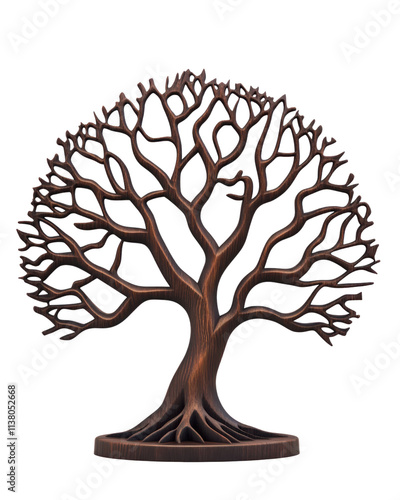 Intricate Wooden Tree of Life Carving on Isolated Transparent Background photo