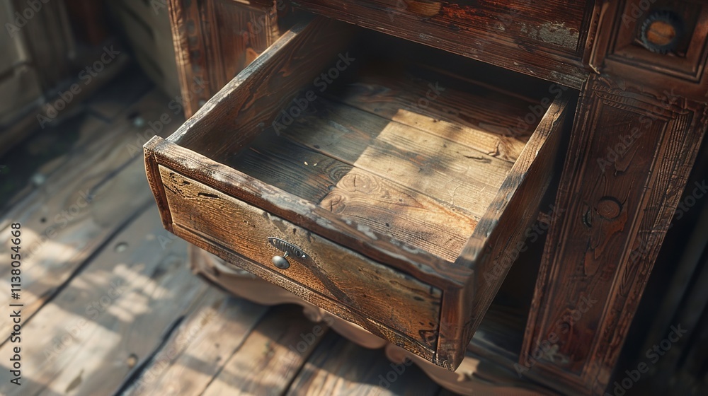 Obraz premium Ancient chest with open lid on wooden background