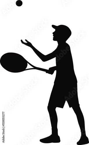 a boy playing tennis, silhouette vector
