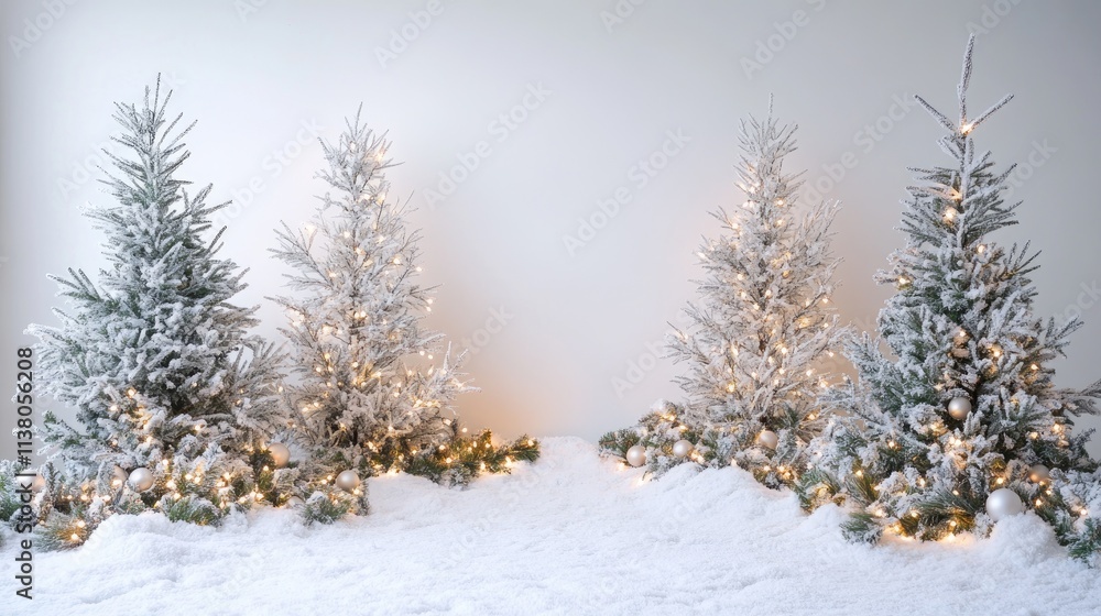 A snowy Christmas tree adorned with warm lights creates cozy and festive atmosphere, perfect for celebrating holiday season. A snowy Christmas tree adorned with warm lights creates cozy and festive atmosphere, perfect for celebrating holiday season.