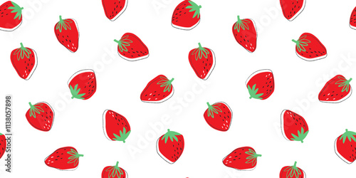 Seamless pattern with red ripe strawberries. Yummy appetizing print. Vector graphics.