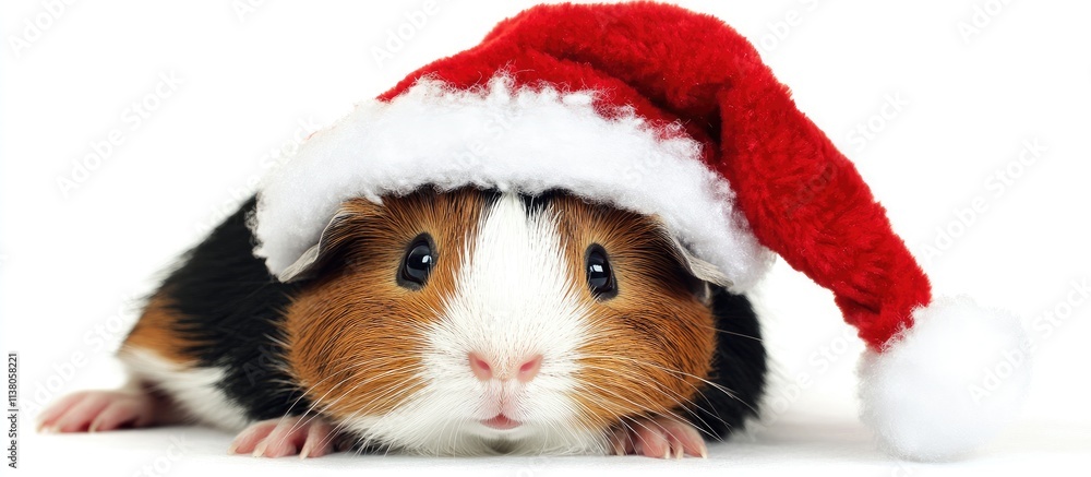 Guinea pig wearing a festive Santa hat celebrating Christmas in a playful and adorable manner. Guinea pig wearing a festive Santa hat celebrating Christmas in a playful and adorable manner.