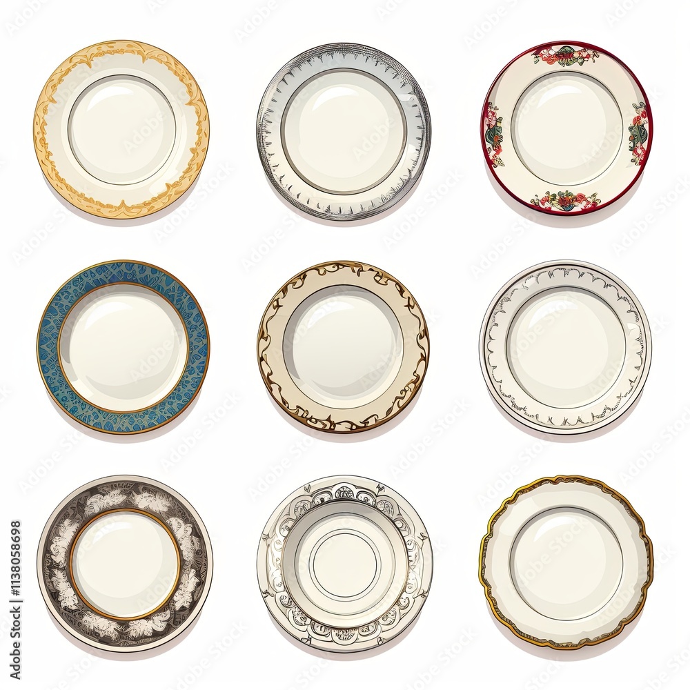 Illustration of set of plate on white background Illustration of set of plate on white background