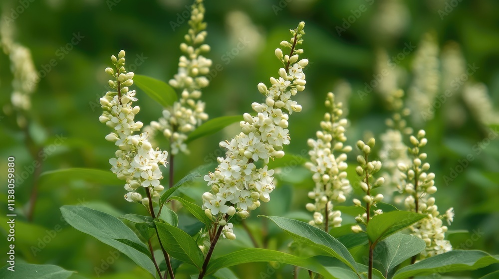 Soft focus background of blooming white flowers with green stems in a meadow highlighting the beauty of invasive plant species in nature Soft focus background of blooming white flowers with green stems in a meadow highlighting the beauty of invasive plant species in nature