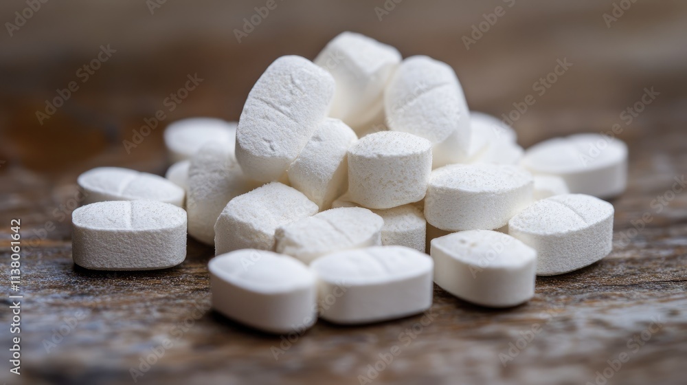 Synthetic psychedelic tablets on a wooden surface resembling 4 AcO DMT known for intense hallucinations and psychoactive effects. Synthetic psychedelic tablets on a wooden surface resembling 4 AcO DMT known for intense hallucinations and psychoactive effects.