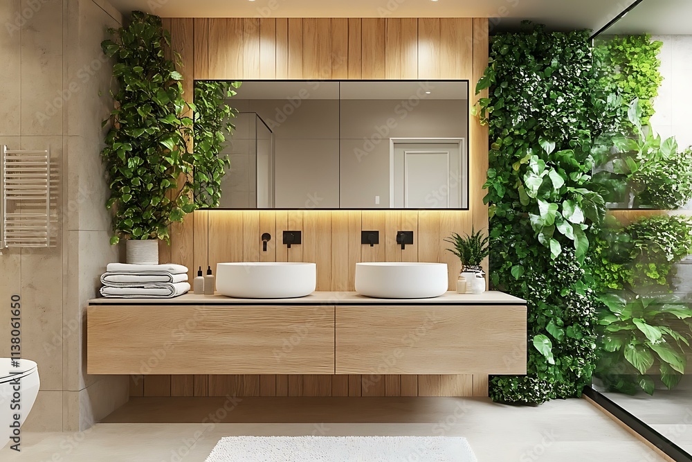 Modern Minimalist Bathroom with Vertical Garden Modern Minimalist Bathroom with Vertical Garden