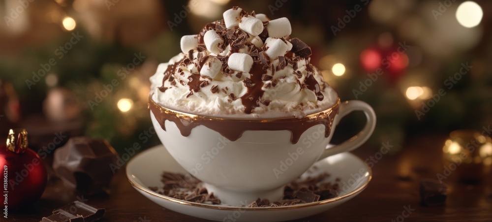 A Festive Hot Chocolate Delight: Indulge in this rich, creamy hot chocolate topped with marshmallows and chocolate shavings, perfect for a cozy winter evening. A Festive Hot Chocolate Delight: Indulge in this rich, creamy hot chocolate topped with marshmallows and chocolate shavings, perfect for a cozy winter evening.