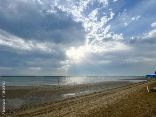 rimini beach in the early morning with beautiful sky