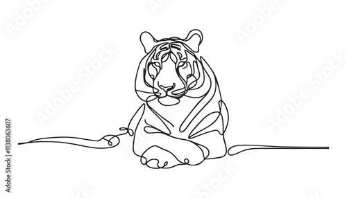 Continuous one single minimal line drawing tiger