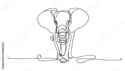 Continuous one single minimal line drawing elephant