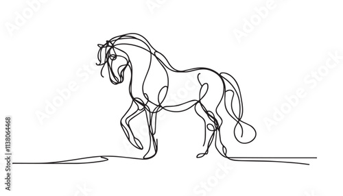 Continuous one single minimal line drawing horse