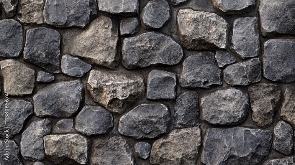 Natural stone wall background texture with various sizes and shapes of gray stones for architecture and design projects Natural stone wall background texture with various sizes and shapes of gray stones for architecture and design projects