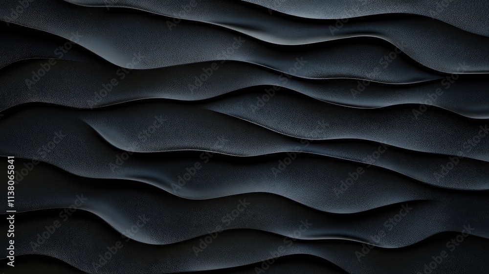 Elegant black textured background with smooth flowing waves creating a modern minimalist aesthetic for design and artistic projects. Elegant black textured background with smooth flowing waves creating a modern minimalist aesthetic for design and artistic projects.
