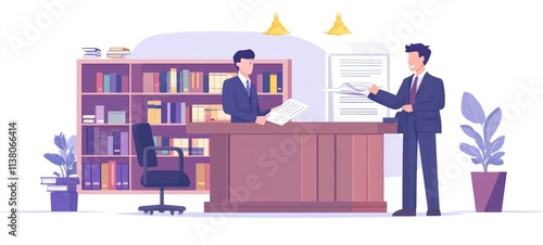 Businessmen Exchanging Documents in Office Setting