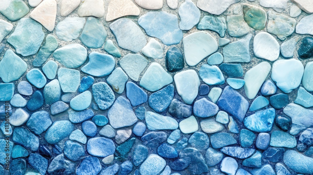 Seamless background texture featuring assorted seashore stones in cool blue tones for calming design elements Seamless background texture featuring assorted seashore stones in cool blue tones for calming design elements