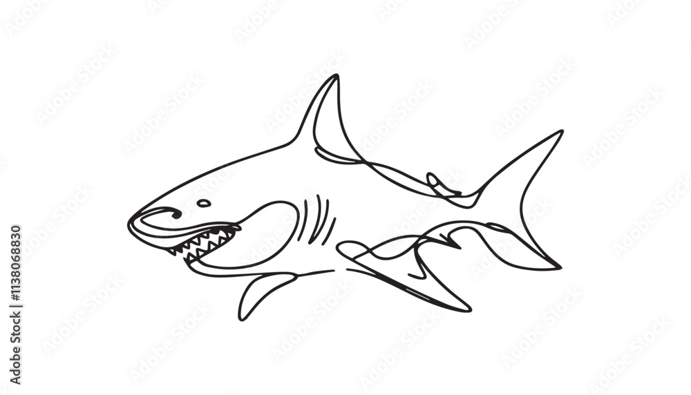 Continuous one single minimal line drawing shark Continuous one single minimal line drawing shark