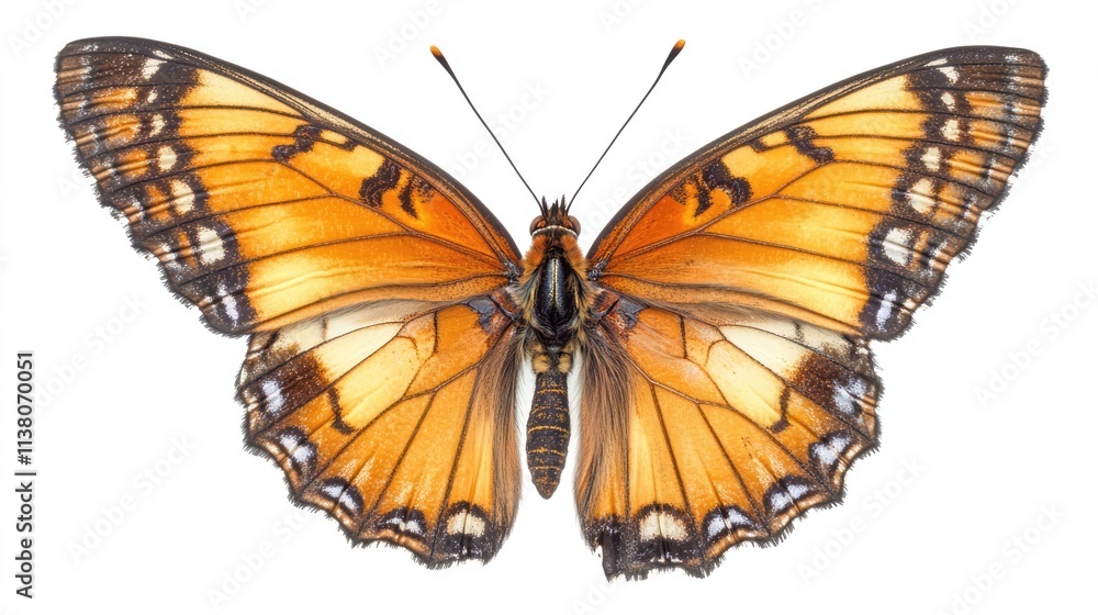Obraz premium Viceroy Butterfly in Flight with Striking Orange and Black Wings Isolated on a White Background