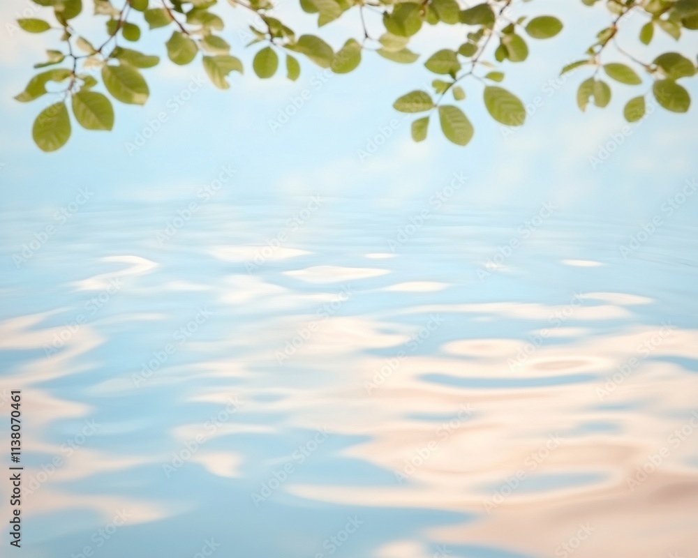 Tranquil Reflections of Sky and Water Under Hanging Leaves Tranquil Reflections of Sky and Water Under Hanging Leaves