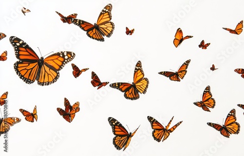 Monarch butterflies, known as plain tiger butterflies, are invertebrate insects. photo